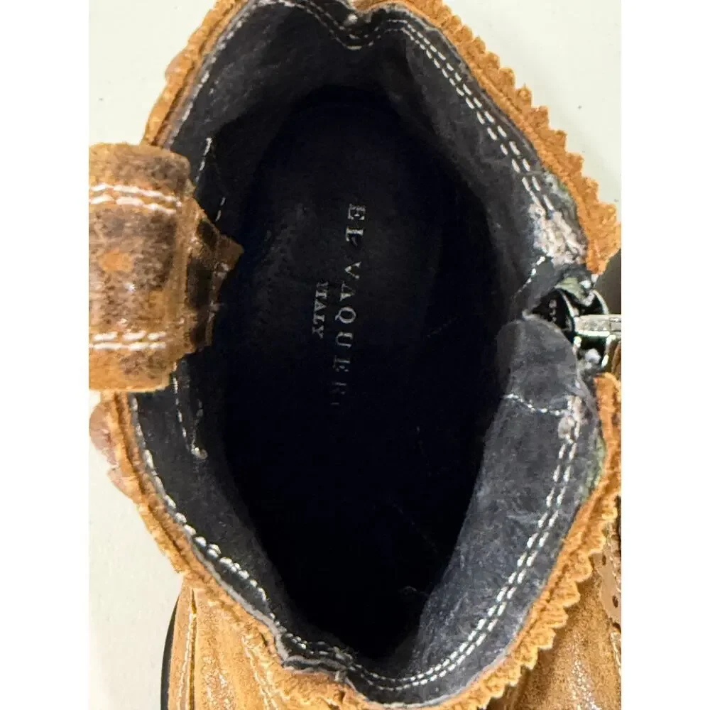El Vaquero Women’s Pecos Ankle Boots Brown Leather Fringe Studded Size 41 Boho